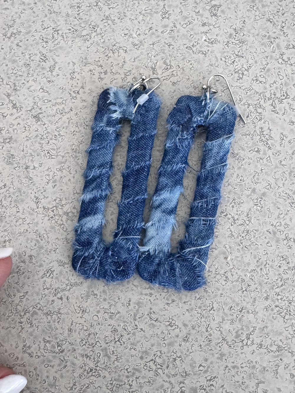 Handmade Distressed Denim Rectangle Earrings - Blue